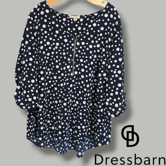 Dressbarn Women’s Plus Size 2X Navy Blue Polka Dot Blouse – Polyester Spandex - Picture 6 of 6